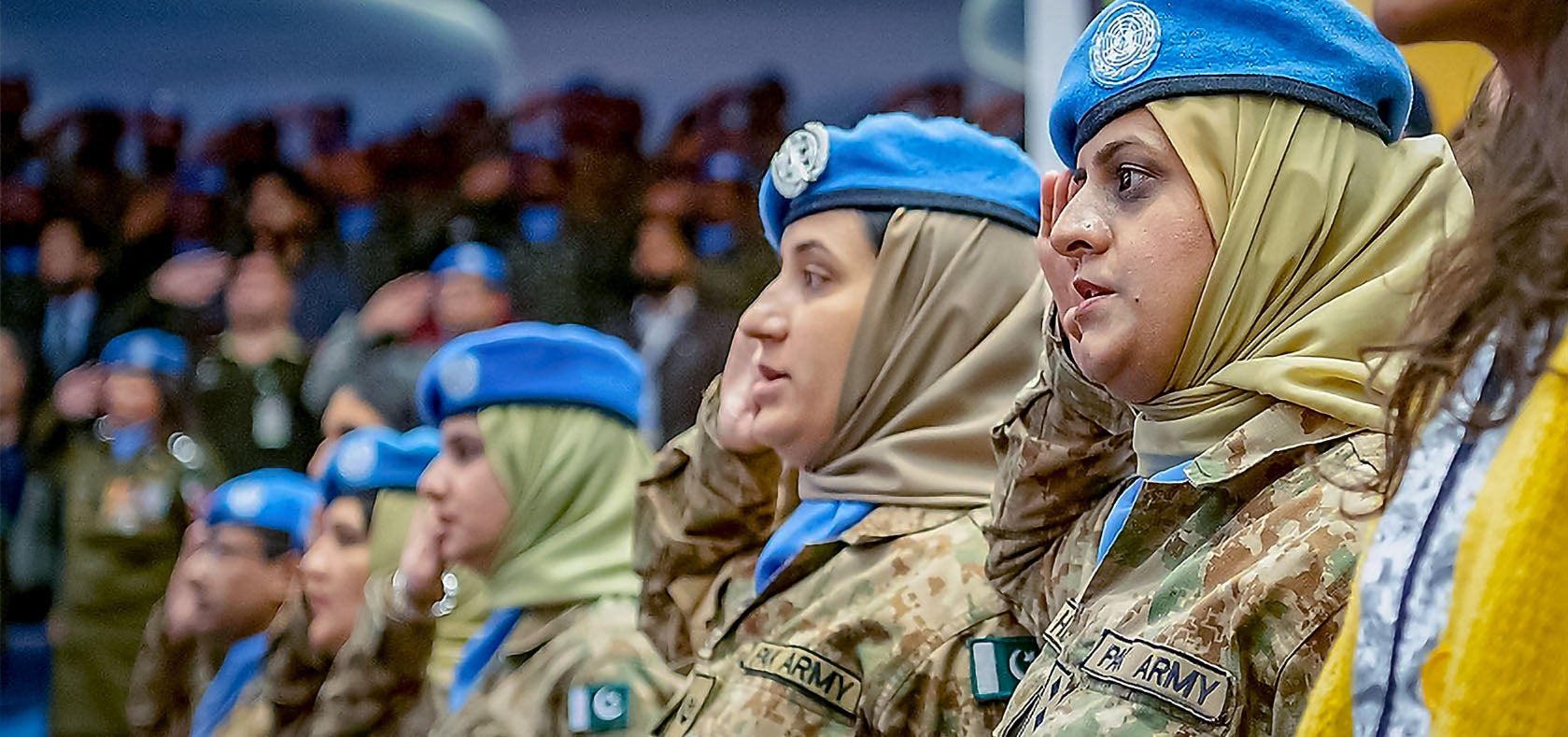 Pakistani women peacekeepers in the audience at the National University of Science and Technology in Islamabad, where Secretary-General António Guterres delivered an address on the topic of peacekeeping. Photo: UN Photo/Mark Garten