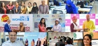 A collage of various activities of UN Women Pakistan with private sector partners